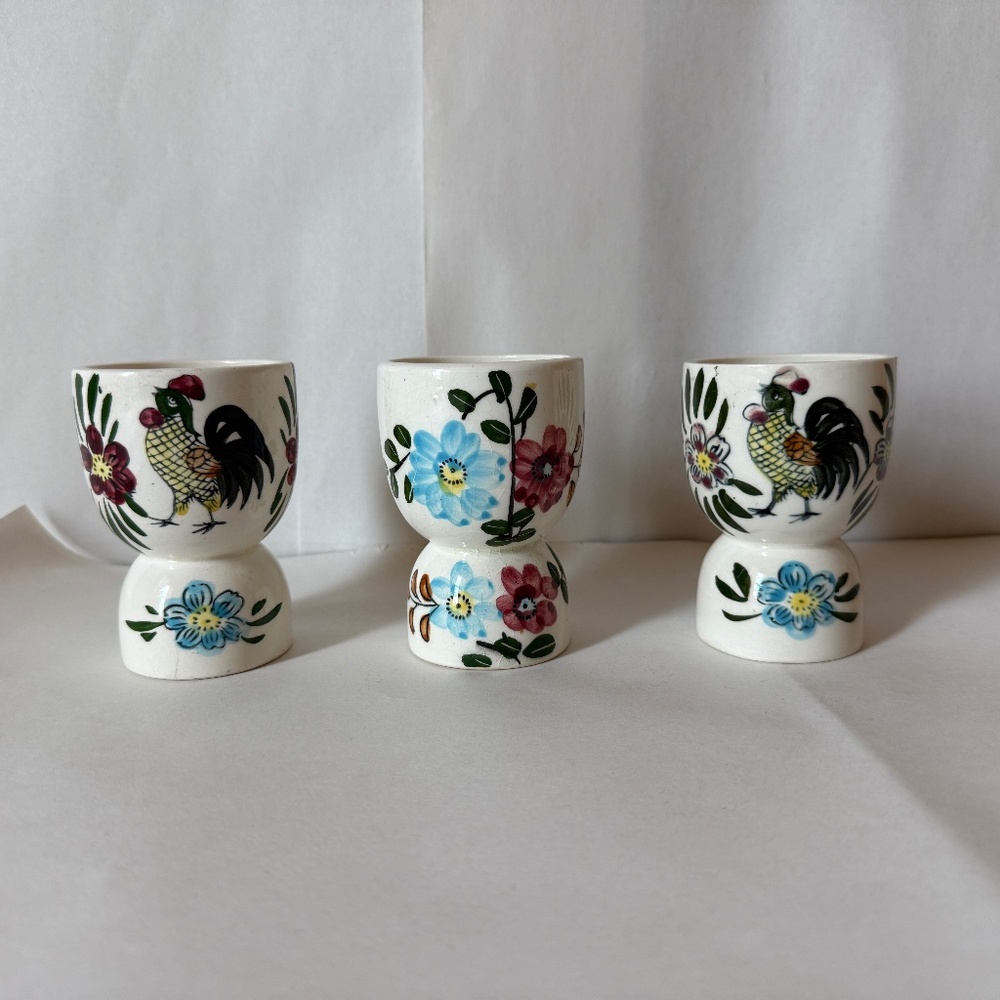 Vintage- Three Hand-Painted Double Egg Cups